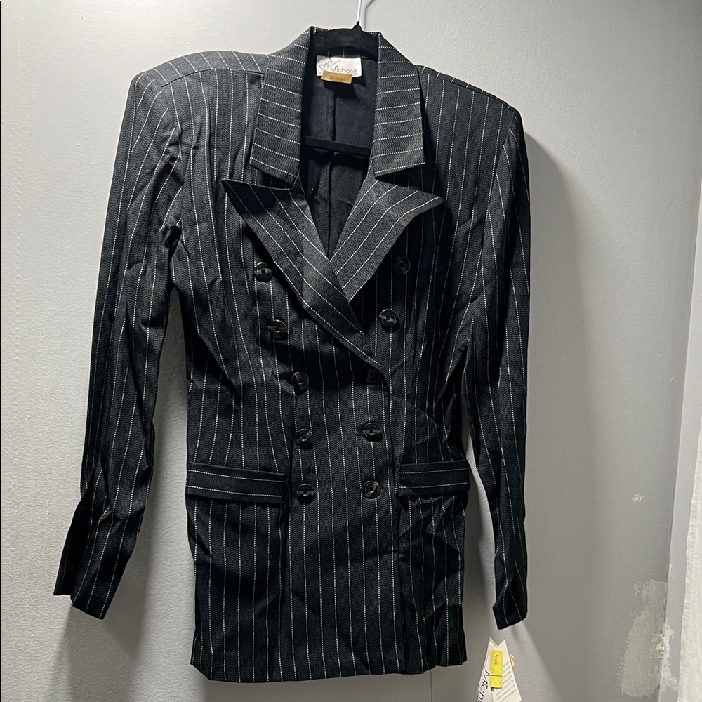 Black Pinstripe Double-Breasted Blazer. CAJA. # 6 A